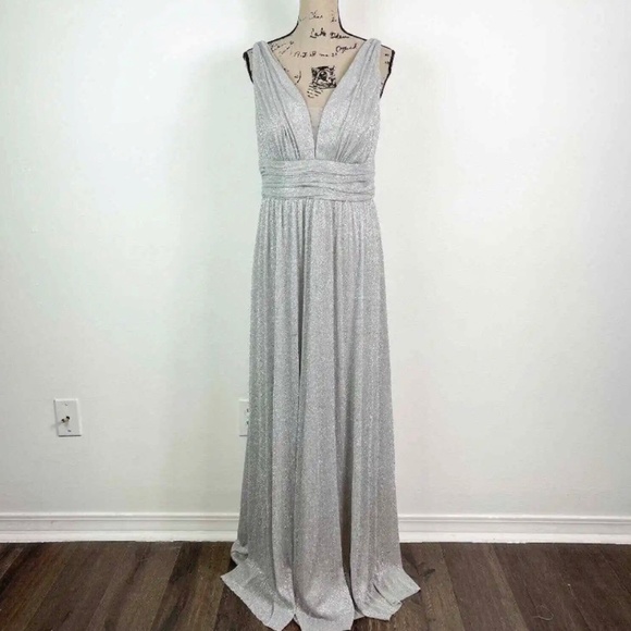 Eliza J NWOT Silver Metallic A-line Maxi Gown Dress Size 14 - Picture 1 of 6